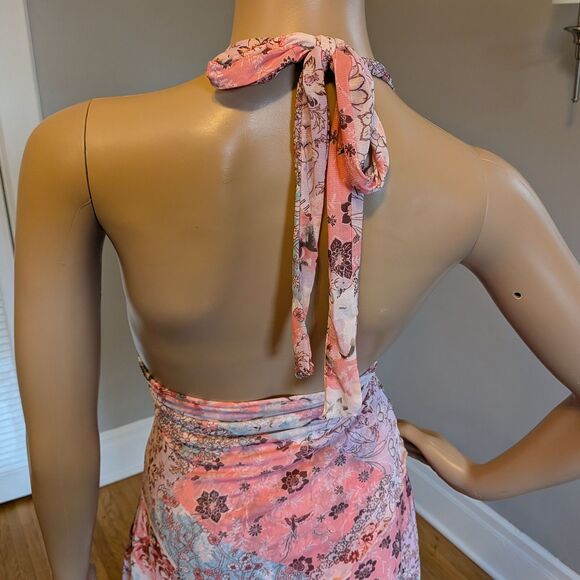 Shein Halter Mini Dress Mesh Fairycore Pastel Floral Paisley Y2K Style Size M - Picture 8 of 9